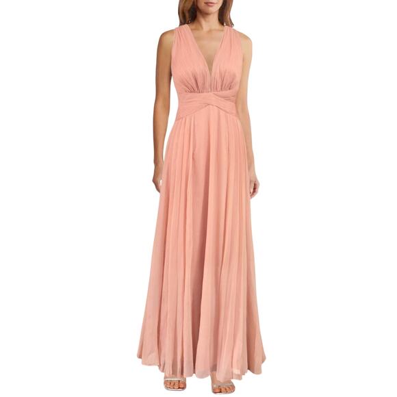 NWT ASOS Women's Wrap Waist Ruched Bodice Pleated Gown Maxi Dress - Picture 1 of 7